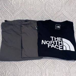 3 long sleeve tee, 1 North Face, 2 Gildan